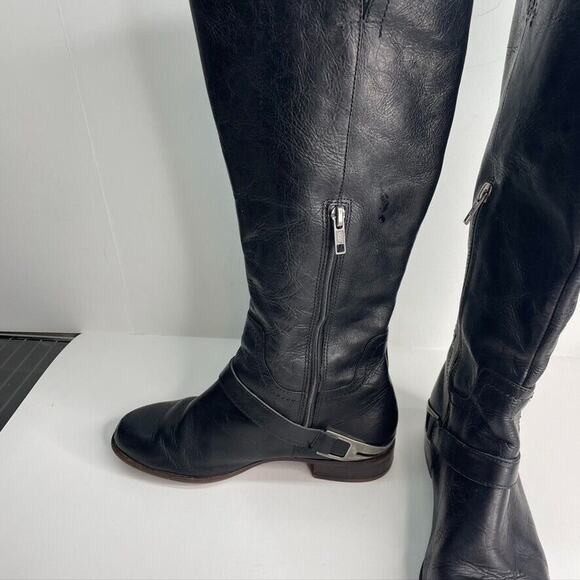 Ugg Womens Boots Sz 7 Channing II Black Leather Harness Knee High Riding Shoes - Picture 6 of 9